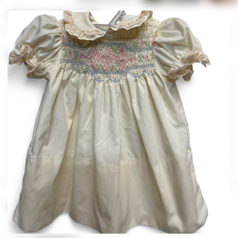 Vintage Polly flinders hand smocked baby toddler girls dress